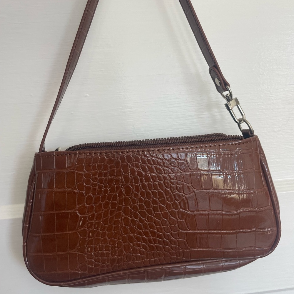 Brown Crocodile-Embossed Mini Bag